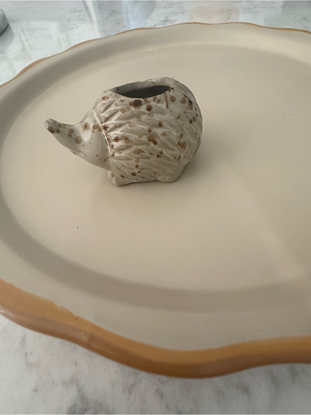 Stoneware Plate w/ Hedgehog Toothpick Holder